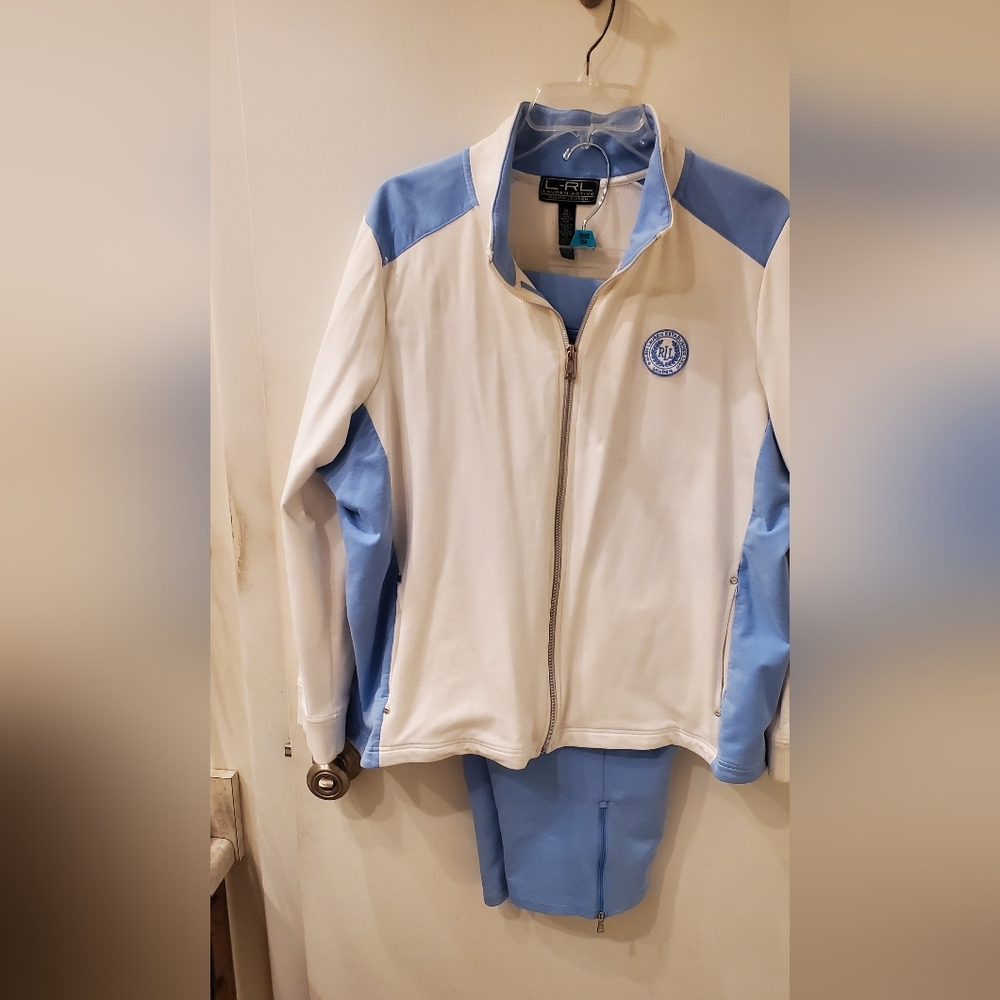 Ralph Lauren Active 2X White and Blue Jacket and Cropped Pants Set